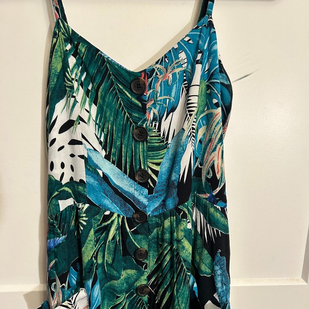 Tropical Midi Dress with Spaghetti Straps